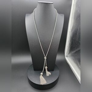 36" Silver Double Tassel Lariat Necklace - Elegant Women’s Jewelry